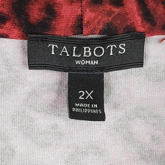Talbots Tunic Top Plus Size 2X Womens Long Sleeve Blouse Red Printed Popover - Picture 7 of 8
